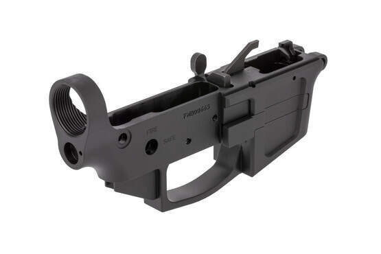 FM Products stripped billet 9mm AR15 lower receiver features a receiver tension screw for optimal receiver fit